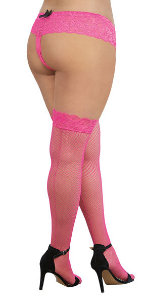 Dreamgirl Plus Size Laced Stay-up Neon Fishnet Thigh High Hot Pink Size OSQ