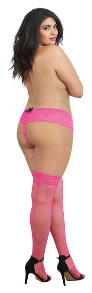 Dreamgirl Plus Size Laced Stay-up Neon Fishnet Thigh High Hot Pink Size OSQ