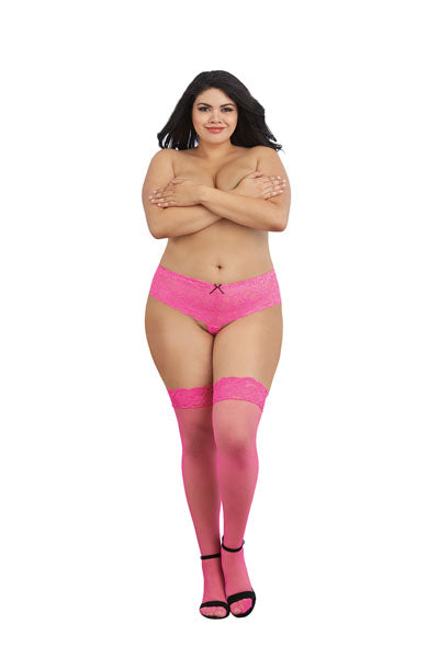 Dreamgirl Plus Size Laced Stay-up Neon Fishnet Thigh High Hot Pink Size OSQ