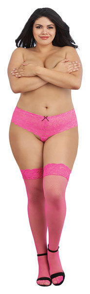 Dreamgirl Plus Size Laced Stay-up Neon Fishnet Thigh High Hot Pink Size OSQ