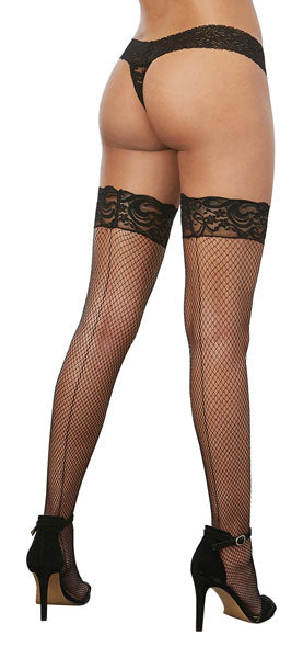 Dreamgirl Laced Stay-up Fishnet Thigh High Black Size OS