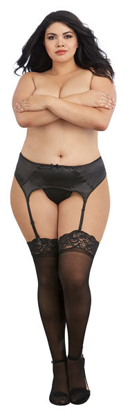 Dreamgirl Plus Size Lace Top Sheer Thigh High Black Size OSQ