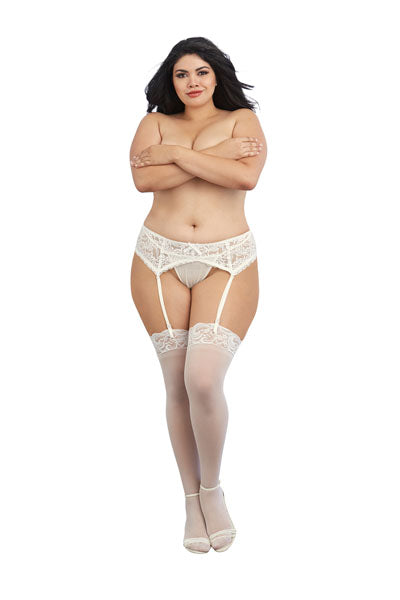 Dreamgirl Plus Size Lace Top Sheer Thigh High White Size OSQ