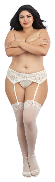 Dreamgirl Plus Size Lace Top Sheer Thigh High White Size OSQ