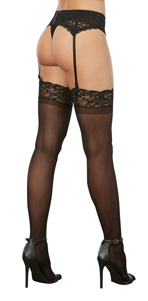 Dreamgirl Lace Top Sheer Thigh High Black Size OS