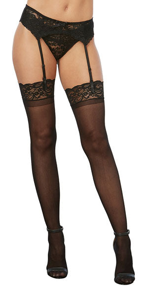 Dreamgirl Lace Top Sheer Thigh High Black Size OS