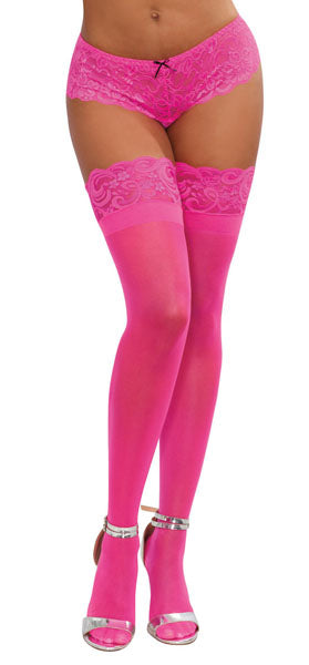 Dreamgirl Neon Laced Stay-up Sheer Thigh High Neon Pink Size OS