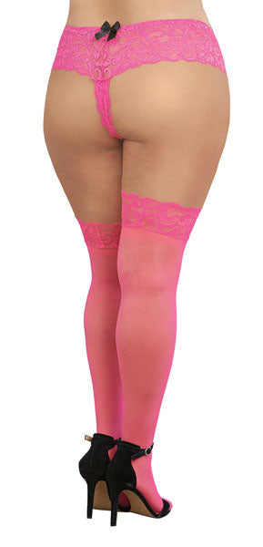 Dreamgirl Plus Size Neon Laced Stay-up Sheer Thigh High Neon Pink Size OSQ