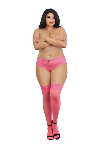 Dreamgirl Plus Size Neon Laced Stay-up Sheer Thigh High Neon Pink Size OSQ