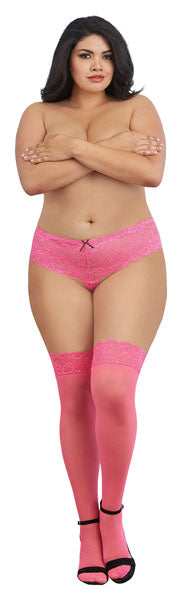 Dreamgirl Plus Size Neon Laced Stay-up Sheer Thigh High Neon Pink Size OSQ