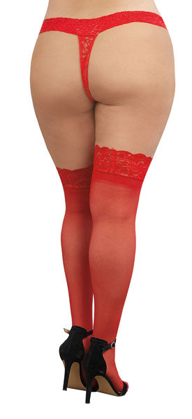 Dreamgirl Plus Size Laced Stay-up Sheer Thigh High Red Size OSQ