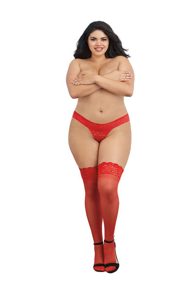 Dreamgirl Plus Size Laced Stay-up Sheer Thigh High Red Size OSQ