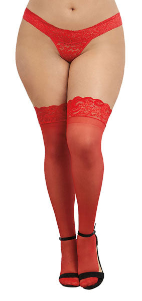 Dreamgirl Plus Size Laced Stay-up Sheer Thigh High Red Size OSQ