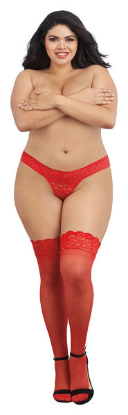 Dreamgirl Plus Size Laced Stay-up Sheer Thigh High Red Size OSQ