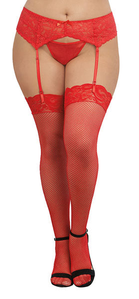 Dreamgirl Plus Size Laced Fishnet Thigh High Red Size OSQ