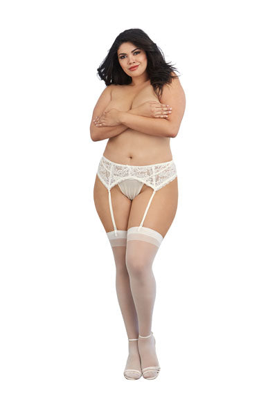 Dreamgirl Plus Size Sheer Thigh High Stockings with Back Seam White Size OSX