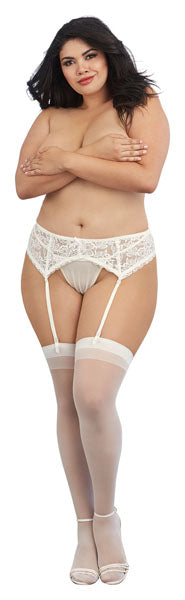 Dreamgirl Plus Size Sheer Thigh High Stockings with Back Seam White Size OSX