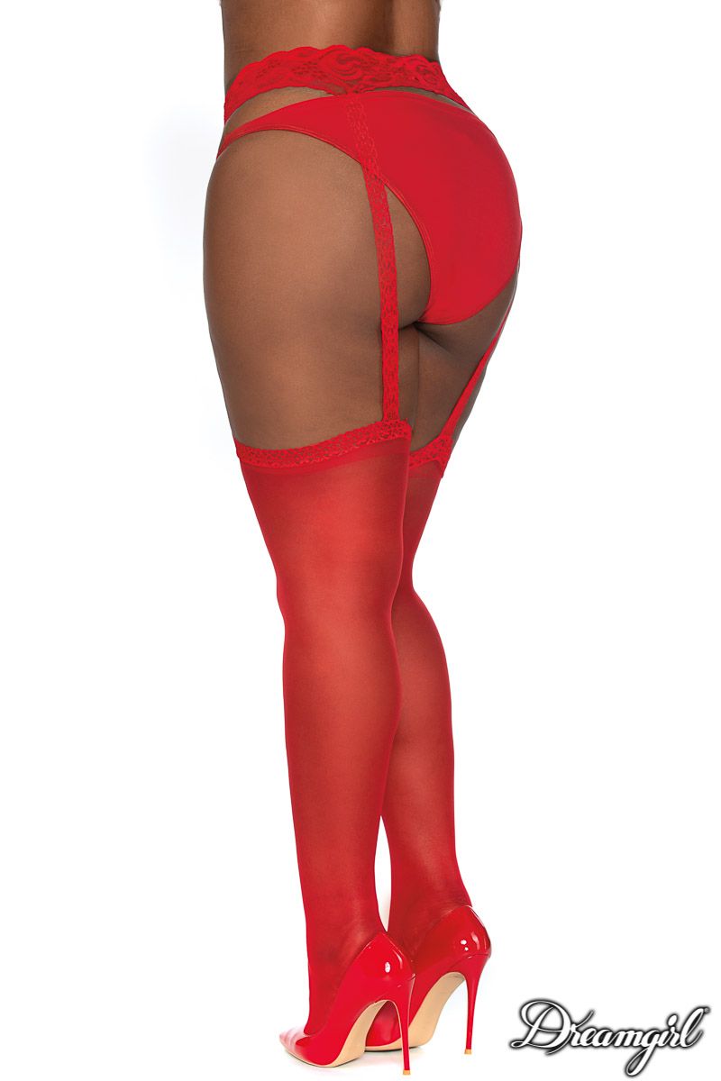 Dreamgirl Plus Size Sheer Suspender Pantyhose Red Size OSX