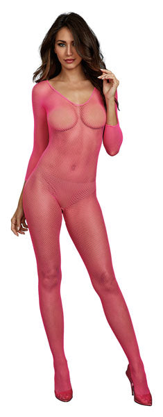 Dreamgirl Fishnet Open Crotch Bodystocking Neon Pink Size OS