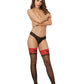 Dreamgirl Sheer Thigh High Stockings with Contrast Lace Red/Black Size OS