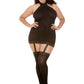 Dreamgirl Plus Size Sheer Garter Bodystocking with Thigh High Black Size Queen