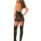 Dreamgirl Sheer Garter Bodystocking with Thigh High Black Size OS