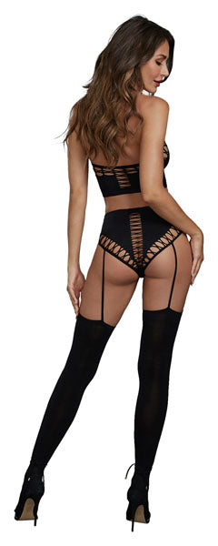 Dreamgirl Seamless Bralette and Waist High Garter Panty Black One Size OS