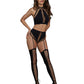 Dreamgirl Seamless Bralette and Waist High Garter Panty Black One Size OS