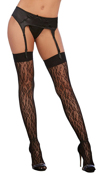 Dreamgirl Fishnet Thigh High Stockings with Knitted Leopard Design Black Size OS