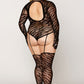 Dreamgirl  Lingerie Teddy Bodystocking with Finger Gloves Black Size Queen