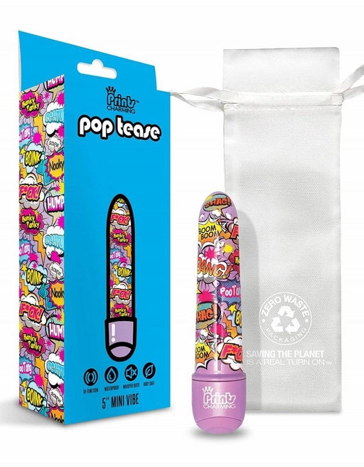 Global Novelties | Prints Charming Pop Tease 5" Mini Vibrator Purple w/storage bag