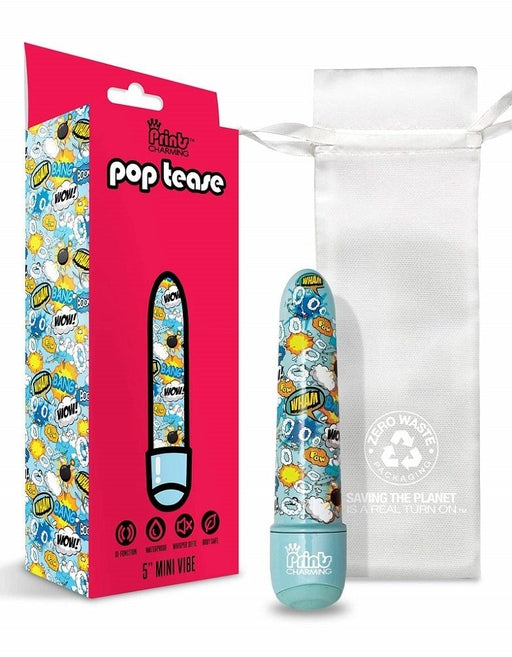 Global Novelties | Prints Charming Pop Tease 5" Mini Vibrator Blue w/storage bag