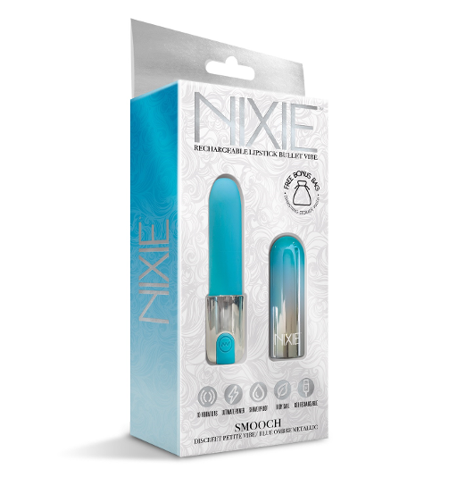 Global Novelties |  NIXIE Smooch Rechargeable Lipstick Vibrator, Blue Ombre