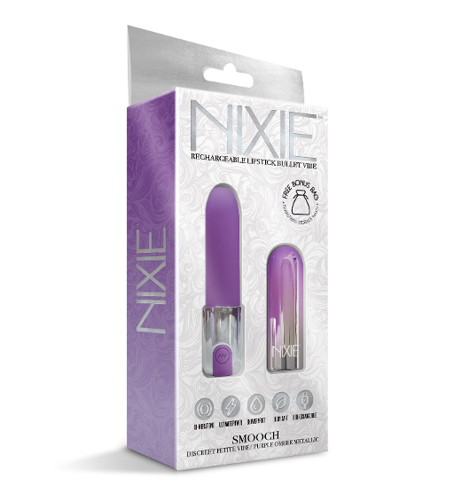 Global Novelties |  NIXIE Smooch Rechargeable Lipstick Vibrator, Purple Ombre