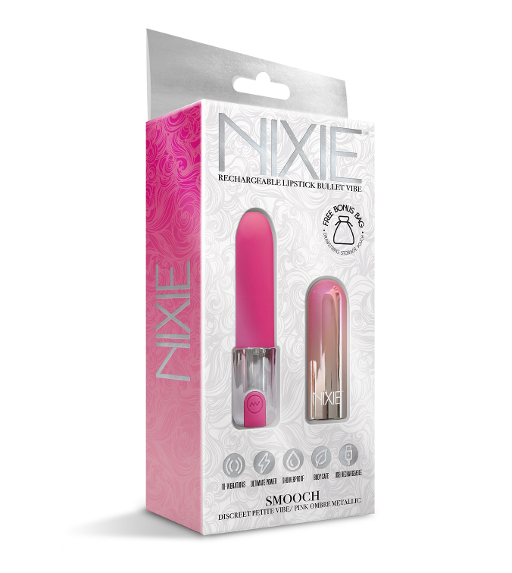 Global Novelties |  NIXIE Smooch Rechargeable Lipstick Vibrator, Pink Ombre