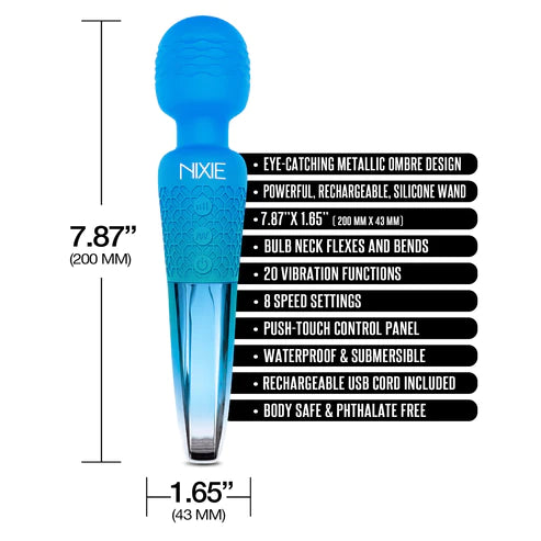 Global Novelties | NIXIE Rechargeable Wand Massager Blue Ombre Metallic