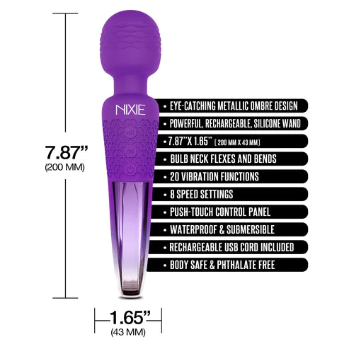 Global Novelties | NIXIE Rechargeable Wand Massager Purple Ombre Metallic