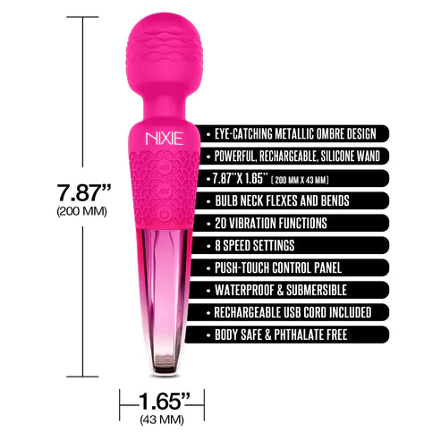 Global Novelties | NIXIE Rechargeable Wand Massager Pink Ombre Metallic