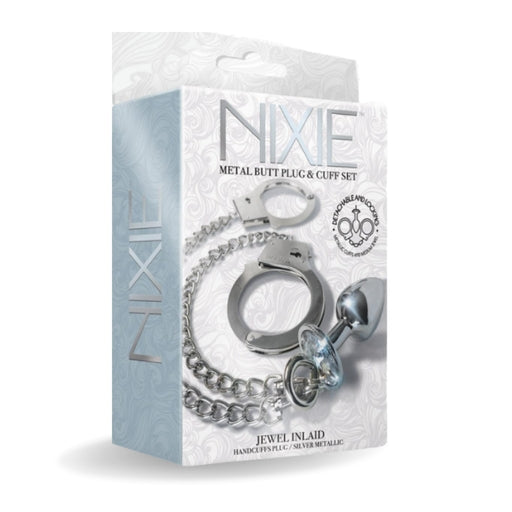 Global Novelties | NIXIE Metal Butt Plug & Cuff Set Metallic Silver