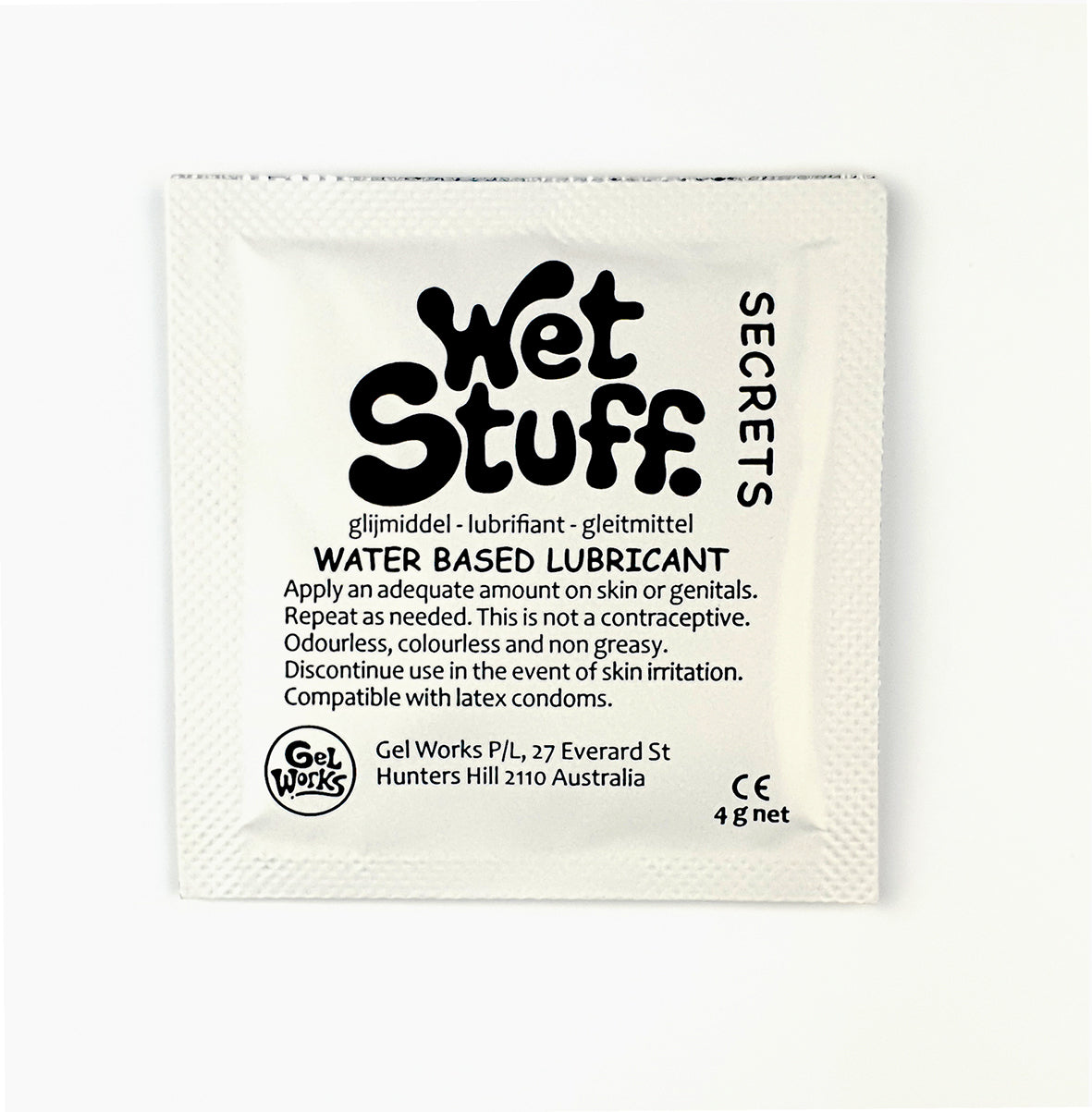 Wet Stuff Secrets Water Based Lubricant Sample Travel Sachets 4g (100 Pack)