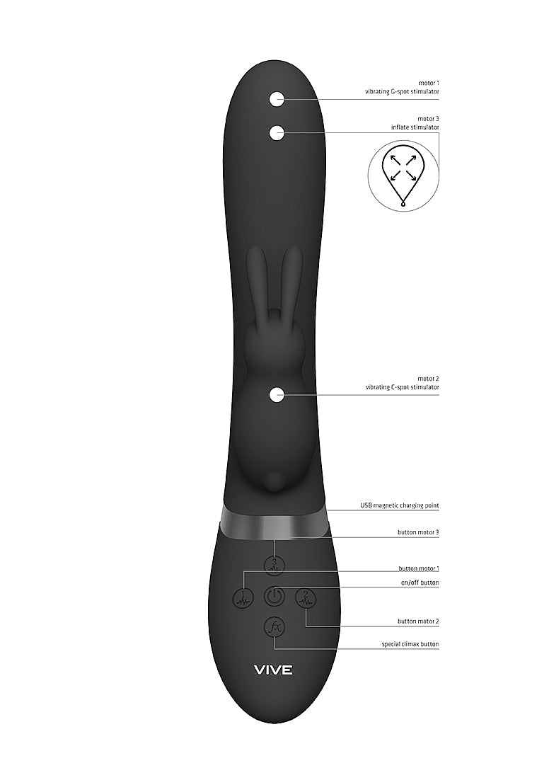 Shots Toys | VIVE Taka Automatic Inflatable Rabbit Vibrator Black