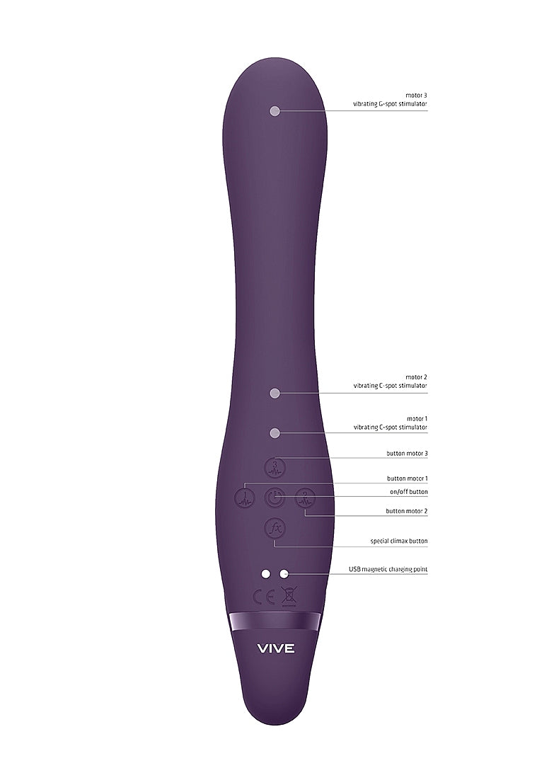 Shots Toys | VIVE Suki Vibrating G-Spot Clitoral Triple Vibrator Strapless Strap On Purple