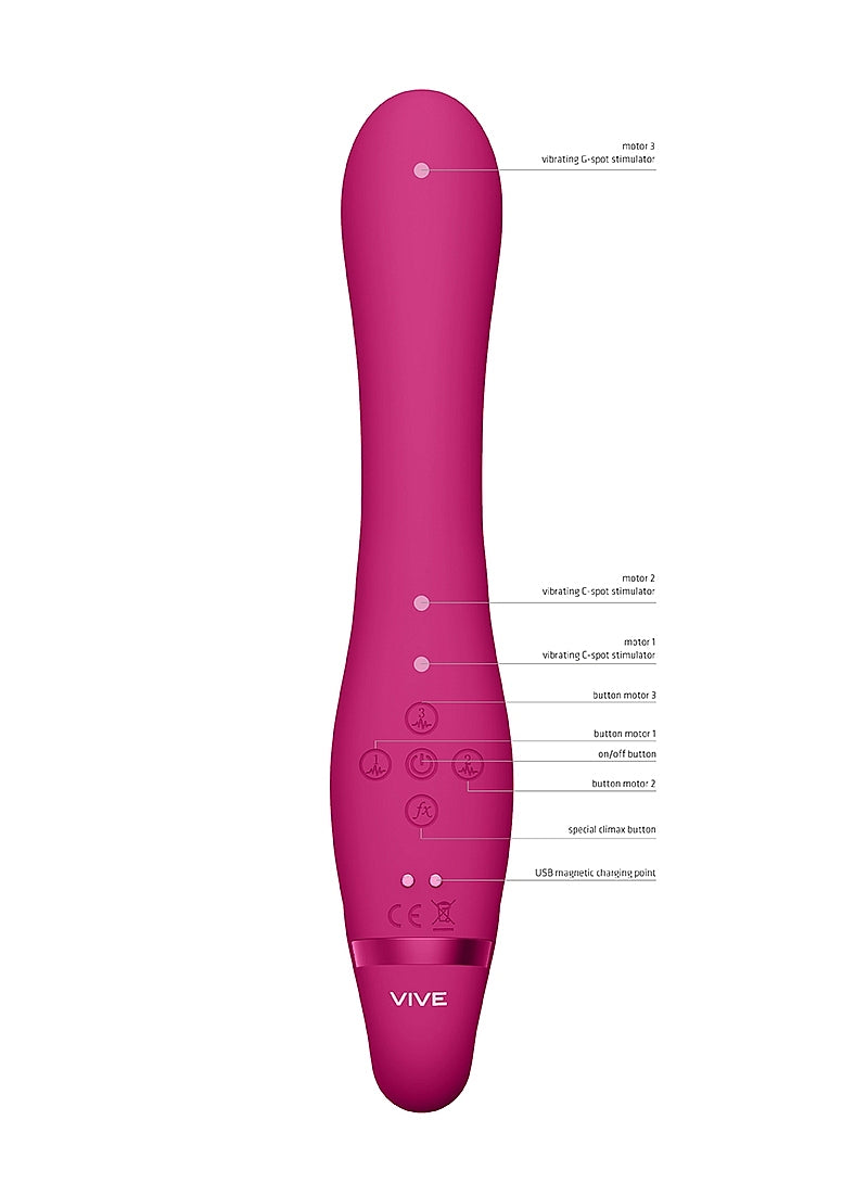 Shots Toys | VIVE Suki Vibrating G-Spot Clitoral Triple Vibrator Strapless Strap On Pink