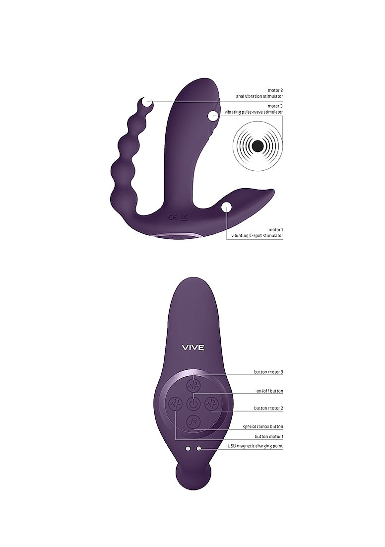 Shots Toys | VIVE Kata Pulse Wave G-Spot Clitoral Anal Triple Vibrator Purple w Remote