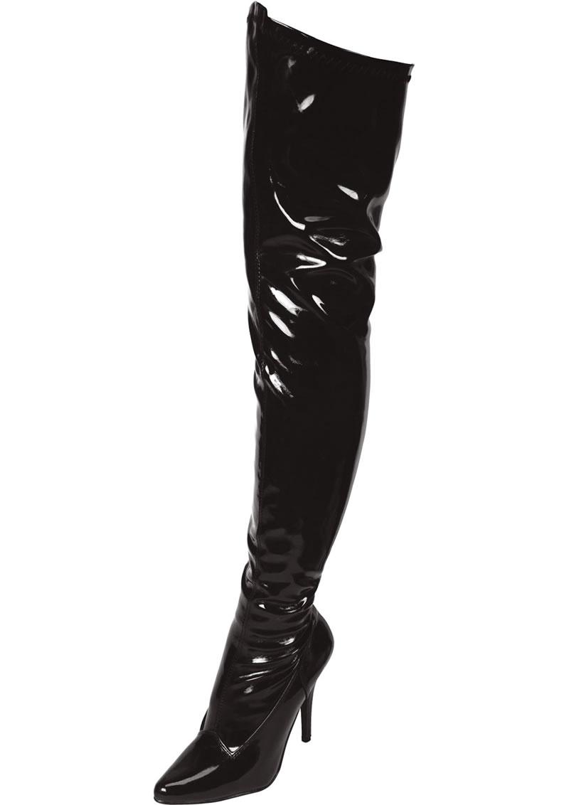 Lapdance | Black Pointed Toe Thigh High Boot 3" Heel - Size 7, 8, 9