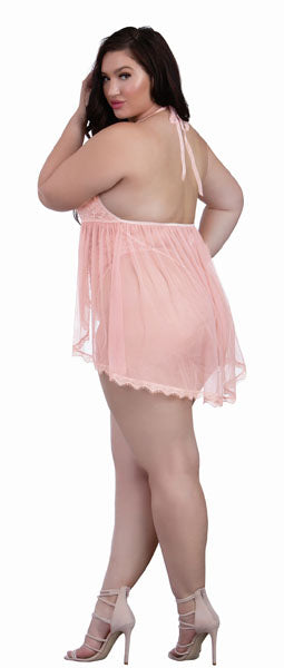 Dreamgirl Lingerie Skirted Teddy with Flyaway Skirt Peach Size Queen