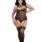 Dreamgirl Bustier & G-String Black Size Q Queen Plus Size