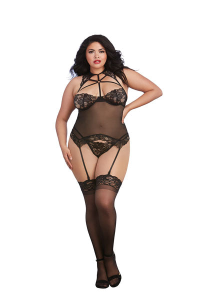 Dreamgirl Bustier & G-String Black Size Q Queen Plus Size