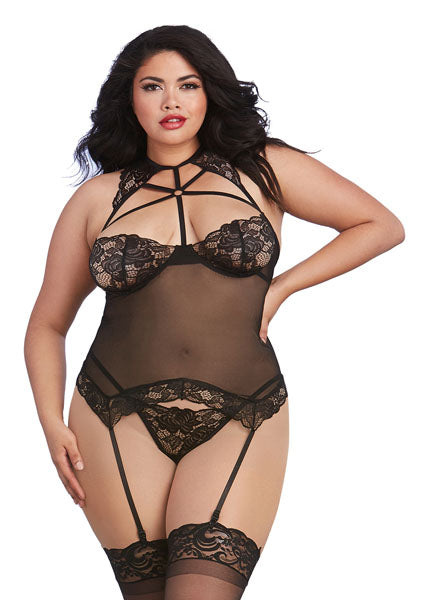 Dreamgirl Bustier & G-String Black Size Q Queen Plus Size