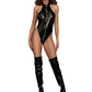 Dreamgirl Lingerie Shiny Vinyl Neck High Teddy, Matching Vinyl Included Black Size OS One Size